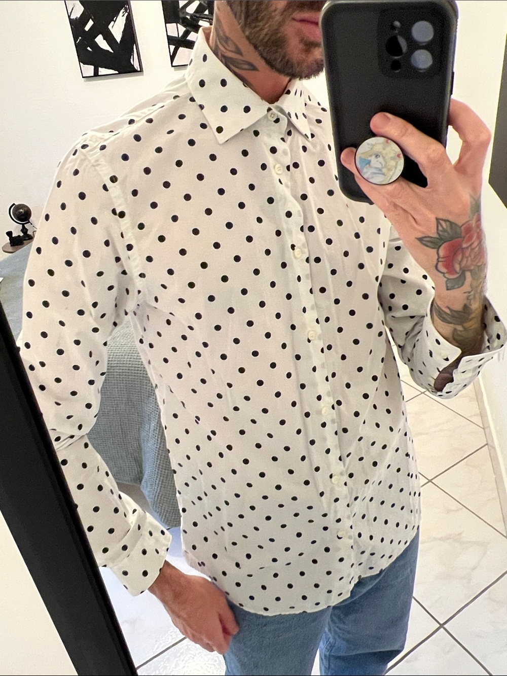 Zara White Shirt with Black Polka Dots - Casual Button-Down